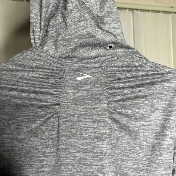 Brooks Hoodie Reflective Stripes Hooded Top Long Sleeves Heathered Gray M - Picture 8 of 9